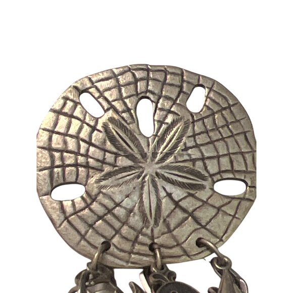 Sand Dollar Charm Brooch Nautical Celestial Dangling Charms Silver Tone 3.5" - Picture 2 of 4